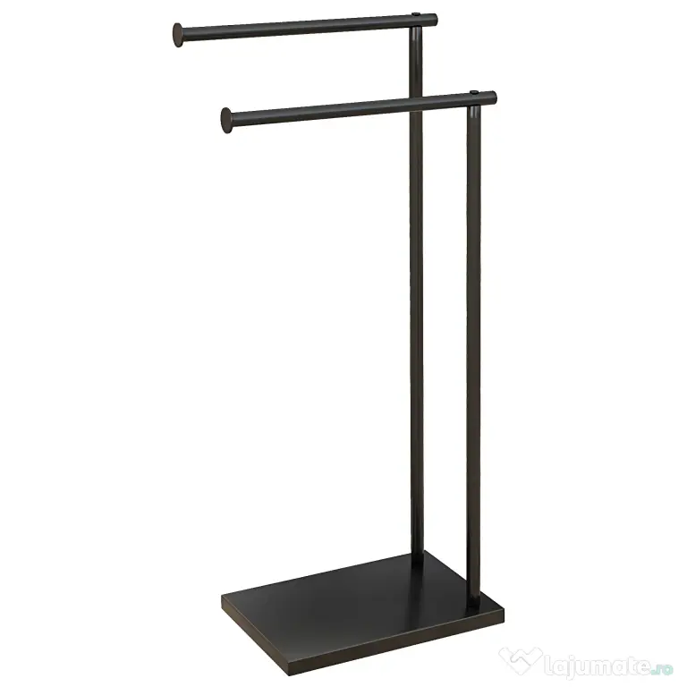 HOMCOM Suport prosoape de baie autoportant cu 2 brațe din metal, 35.5x20x78 cm, negru