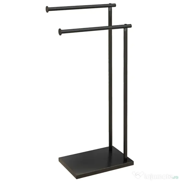 HOMCOM Suport prosoape de baie autoportant cu 2 brațe din metal, 35.5x20x78 cm, negru