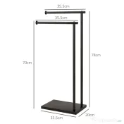 HOMCOM Suport prosoape de baie autoportant cu 2 brațe din metal, 35.5x20x78 cm, negru
