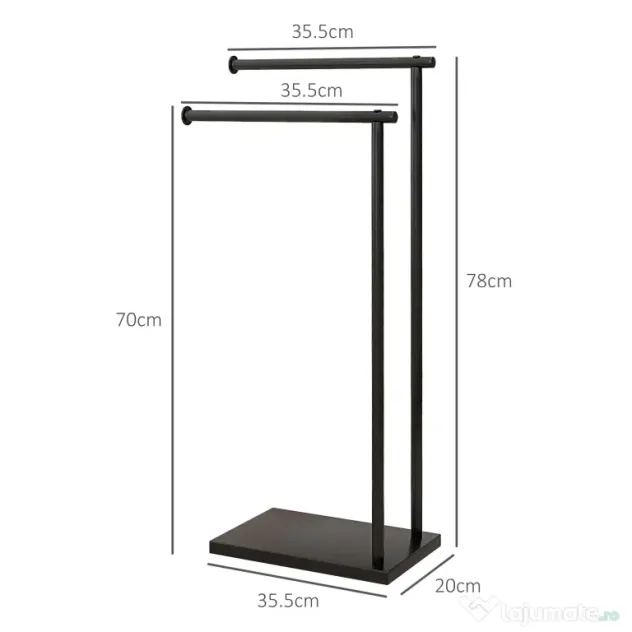 HOMCOM Suport prosoape de baie autoportant cu 2 brațe din metal, 35.5x20x78 cm, negru