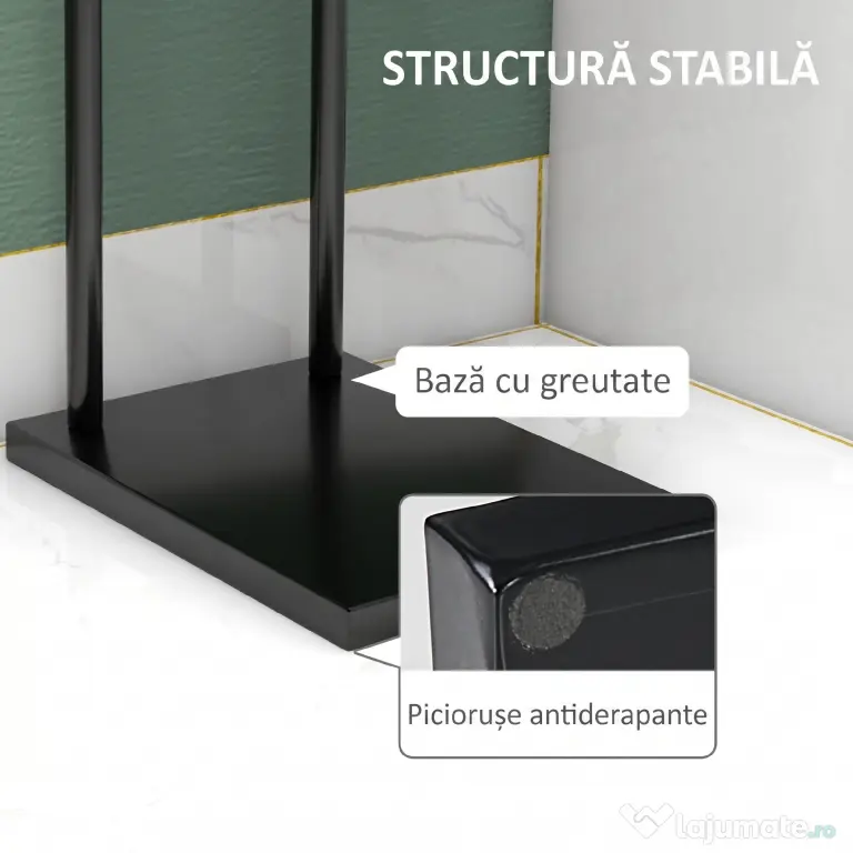HOMCOM Suport prosoape de baie autoportant cu 2 brațe din metal, 35.5x20x78 cm, negru