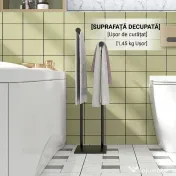 HOMCOM Suport prosoape de baie autoportant cu 2 brațe din metal, 35.5x20x78 cm, negru