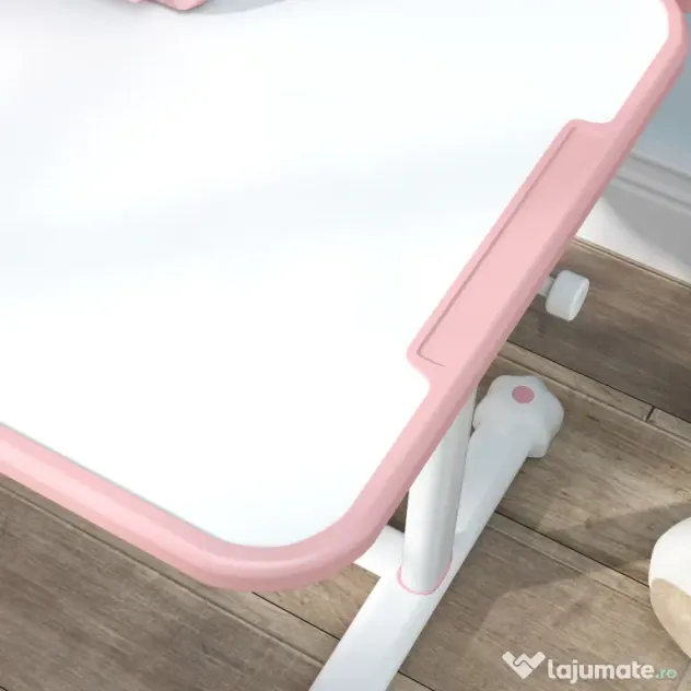 AIYAPLAY Set Birou pentru Copii 3-12 Ani Reglabil pe Înălțime și Blat Înclinabil la 45°, 80x55x107.5 cm, Culoare Roz | Aosom Romania