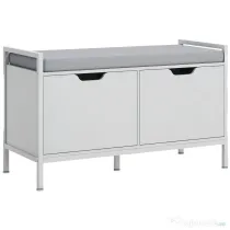 HOMCOM Banchetă Dulap pentru Pantofi cu 2 Compartimente și Pernă, Dulap Pantofi pentru Hol, 84x35x50 cm, Alb | Aosom Romania