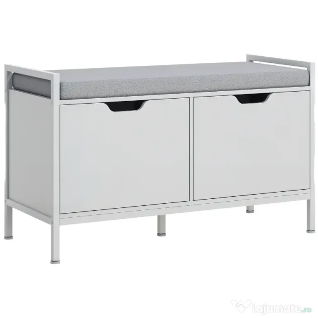 HOMCOM Banchetă Dulap pentru Pantofi cu 2 Compartimente și Pernă, Dulap Pantofi pentru Hol, 84x35x50 cm, Alb | Aosom Romania