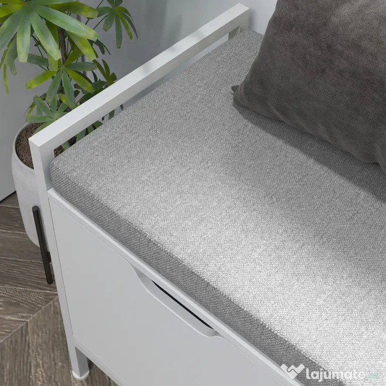 HOMCOM Banchetă Dulap pentru Pantofi cu 2 Compartimente și Pernă, Dulap Pantofi pentru Hol, 84x35x50 cm, Alb | Aosom Romania