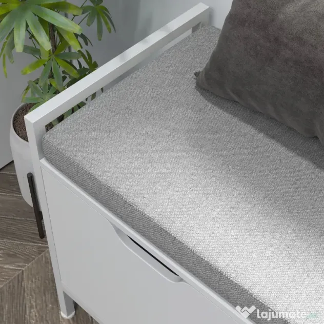 HOMCOM Banchetă Dulap pentru Pantofi cu 2 Compartimente și Pernă, Dulap Pantofi pentru Hol, 84x35x50 cm, Alb | Aosom Romania