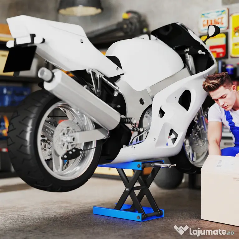 DURHAND Suport pentru Ridicarea Motocicletelor și Bicicletelor Antiderapant max 500 kg cu Înălțime Reglabilă, Suport Pliabil din Metal și Cauciuc, pentru Garaj, 41,5x23,5x10-37 cm, Albastru și Negru | Aosom Romania