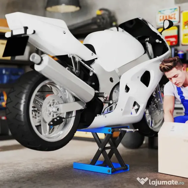 DURHAND Suport pentru Ridicarea Motocicletelor și Bicicletelor Antiderapant max 500 kg cu Înălțime Reglabilă, Suport Pliabil din Metal și Cauciuc, pentru Garaj, 41,5x23,5x10-37 cm, Albastru și Negru | Aosom Romania