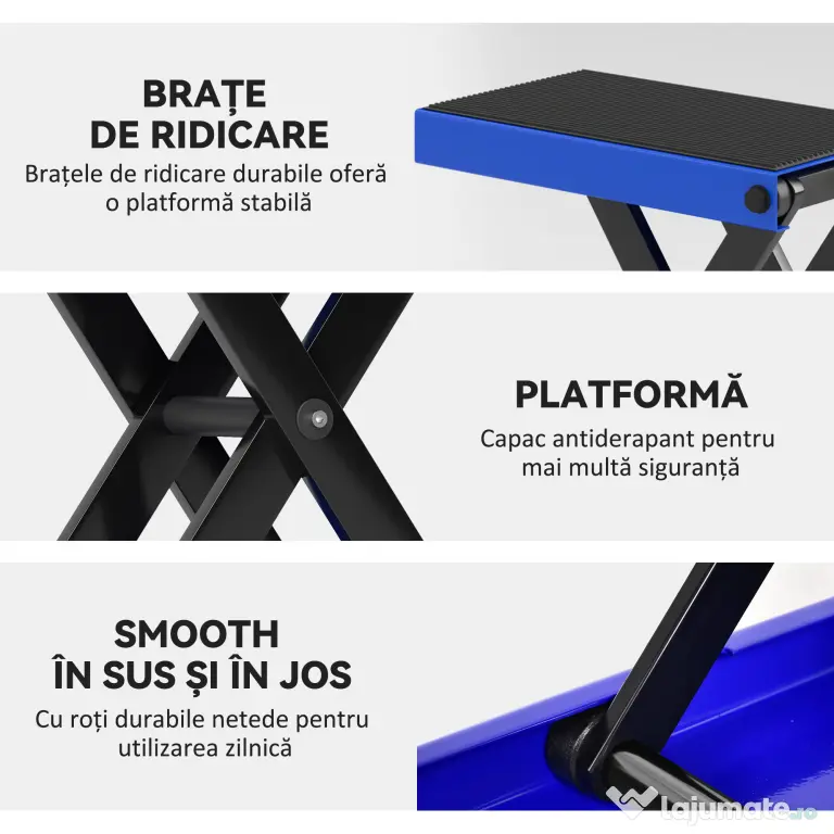 DURHAND Suport pentru Ridicarea Motocicletelor și Bicicletelor Antiderapant max 500 kg cu Înălțime Reglabilă, Suport Pliabil din Metal și Cauciuc, pentru Garaj, 41,5x23,5x10-37 cm, Albastru și Negru | Aosom Romania