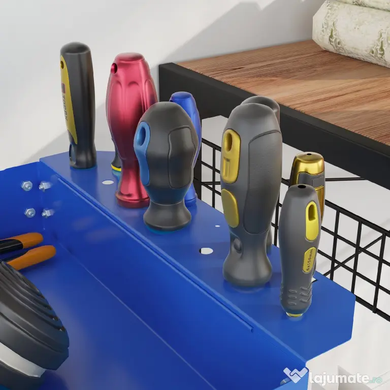 DURHAND Cărucior pentru Scule cu 3 Niveluri din Oțel cu Margini Înalte și 4 Roți Pivotante, 83 x 35.3 x 76 cm, Albastru | Aosom Romania