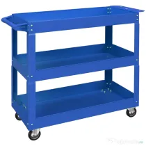 DURHAND Cărucior pentru Scule cu 3 Niveluri din Oțel cu Margini Înalte și 4 Roți Pivotante, 83 x 35.3 x 76 cm, Albastru