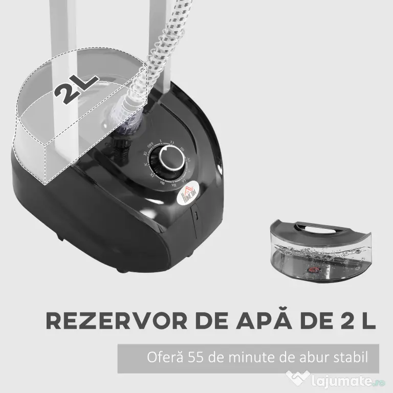 HOMCOM Aparat de călcat cu aburi, fier de călcat vertical 1950W, 35x25x23cm, alb