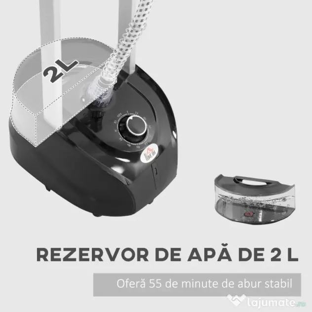 HOMCOM Aparat de călcat cu aburi, fier de călcat vertical 1950W, 35x25x23cm, alb