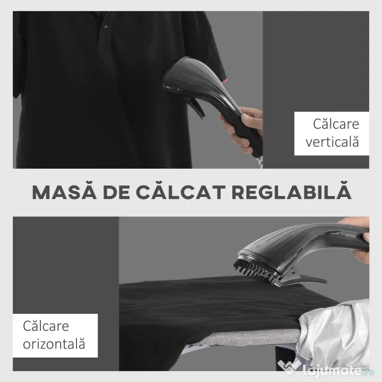 HOMCOM Aparat de călcat cu aburi, fier de călcat vertical 1950W, 35x25x23cm, alb