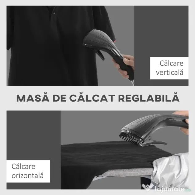 HOMCOM Aparat de călcat cu aburi, fier de călcat vertical 1950W, 35x25x23cm, alb