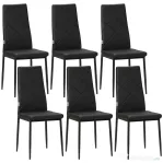 HOMCOM Set de 6 scaune de bucătărie moderne, cu spătar înalt din piele ecologică și oțel, 41x50x97 cm, negru