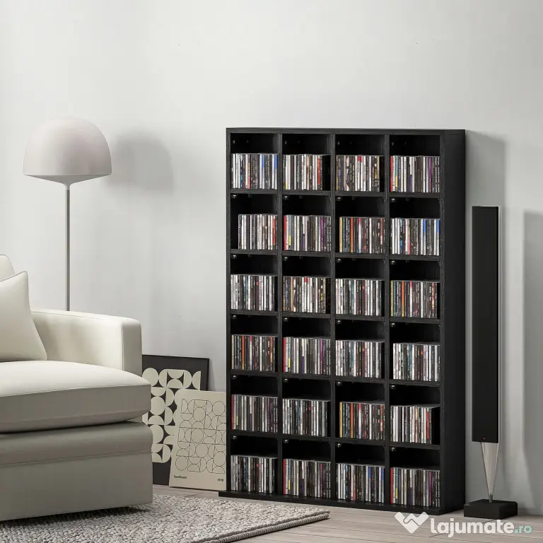 HOMCOM Dulap pentru CD-uri pentru 456 CD-uri sau 336 DVD-uri, 24 Compartimente, 89x20x130.5 cm Negru | Aosom Romania