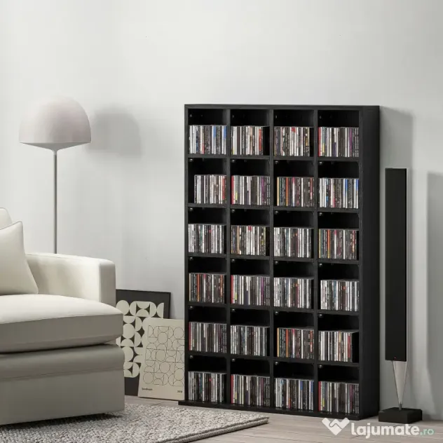 HOMCOM Dulap pentru CD-uri pentru 456 CD-uri sau 336 DVD-uri, 24 Compartimente, 89x20x130.5 cm Negru | Aosom Romania