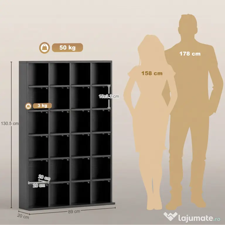 HOMCOM Dulap pentru CD-uri pentru 456 CD-uri sau 336 DVD-uri, 24 Compartimente, 89x20x130.5 cm Negru | Aosom Romania