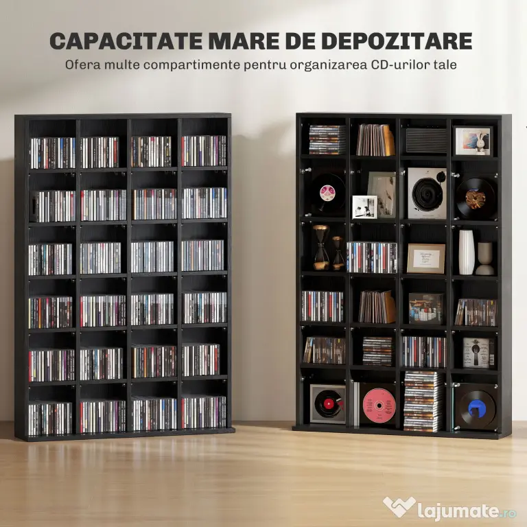 HOMCOM Dulap pentru CD-uri pentru 456 CD-uri sau 336 DVD-uri, 24 Compartimente, 89x20x130.5 cm Negru | Aosom Romania