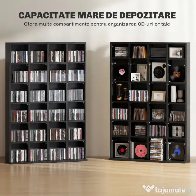 HOMCOM Dulap pentru CD-uri pentru 456 CD-uri sau 336 DVD-uri, 24 Compartimente, 89x20x130.5 cm Negru | Aosom Romania