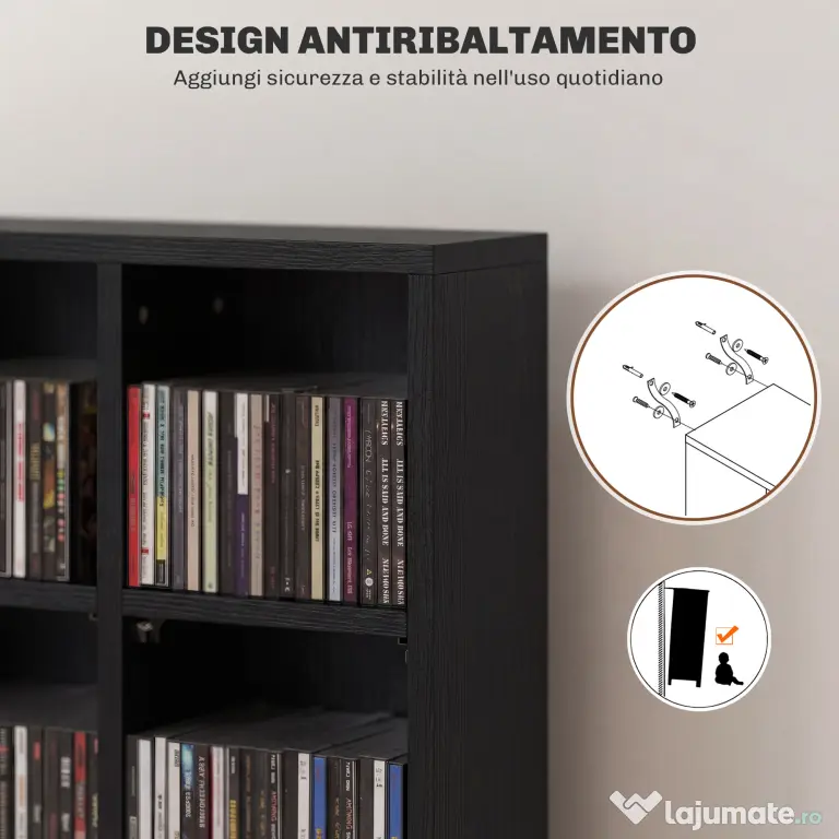 HOMCOM Dulap pentru CD-uri pentru 456 CD-uri sau 336 DVD-uri, 24 Compartimente, 89x20x130.5 cm Negru | Aosom Romania