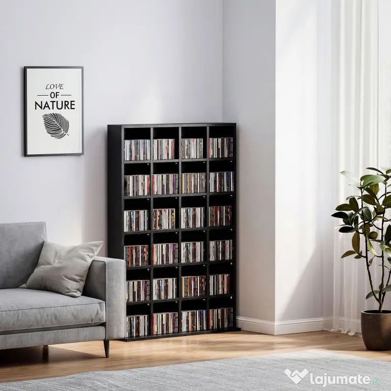 HOMCOM Dulap pentru CD-uri pentru 456 CD-uri sau 336 DVD-uri, 24 Compartimente, 89x20x130.5 cm Negru | Aosom Romania