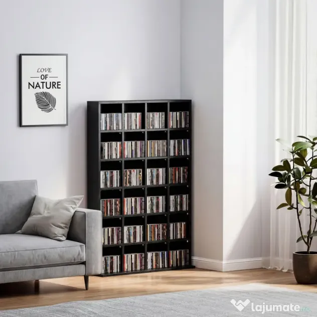HOMCOM Dulap pentru CD-uri pentru 456 CD-uri sau 336 DVD-uri, 24 Compartimente, 89x20x130.5 cm Negru | Aosom Romania