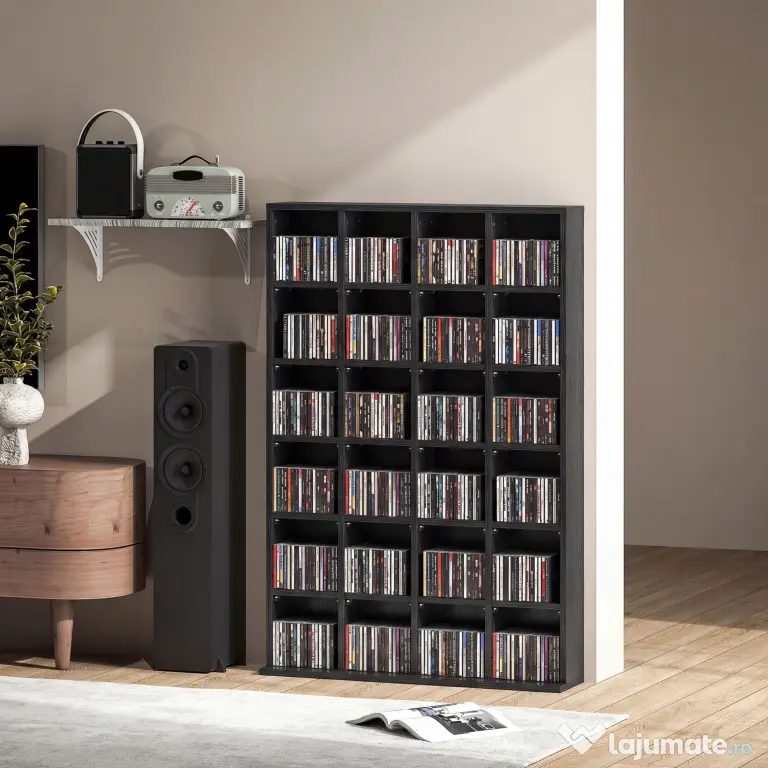 HOMCOM Dulap pentru CD-uri pentru 456 CD-uri sau 336 DVD-uri, 24 Compartimente, 89x20x130.5 cm Negru | Aosom Romania