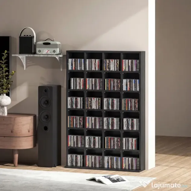 HOMCOM Dulap pentru CD-uri pentru 456 CD-uri sau 336 DVD-uri, 24 Compartimente, 89x20x130.5 cm Negru | Aosom Romania