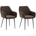 HOMCOM Set 2 Scaune de Dining Nordice Tapițate cu Brațe Curbate din Țesătură cu Efect de Catifea, 54x57x80 cm, Maro