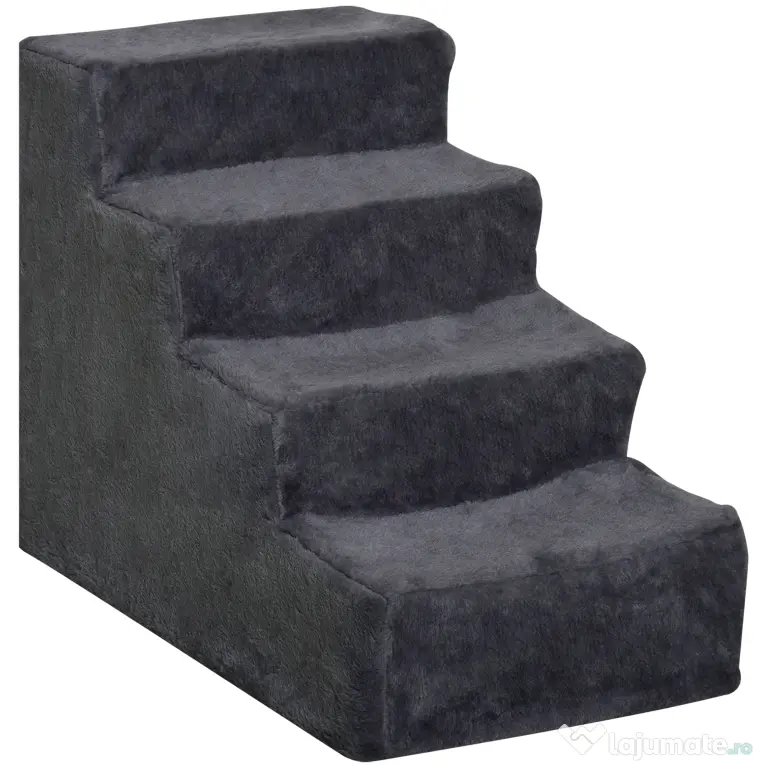 PawHut Scăriță pentru Câini Portabilă cu 4 Trepte, Scară pentru Animale Domestice, 60x35x44 cm, Gri Închis | Aosom Romania