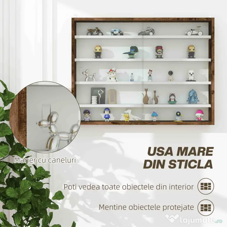 HOMCOM Dulap Vitrină de Perete cu 2 Uși din Sticlă și 4 Rafturi Reglabile | Aosom Romania
