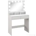 HOMCOM Masă Toaletă cu Oglindă și Lumină Reglabilă, 2 Sertare și 3 Compartimente Alb