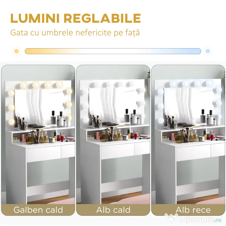Oglindă LED, Toaletieră cu sertare | Aosom Romania
