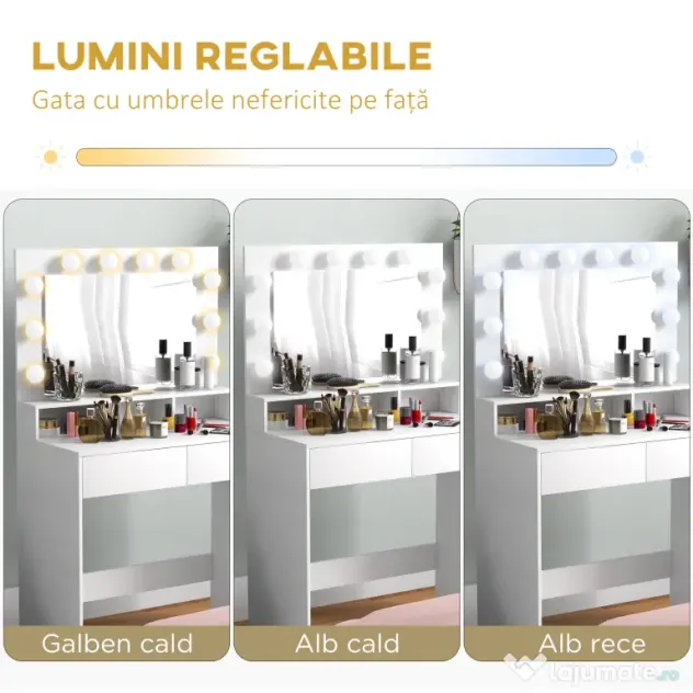 Oglindă LED, Toaletieră cu sertare | Aosom Romania