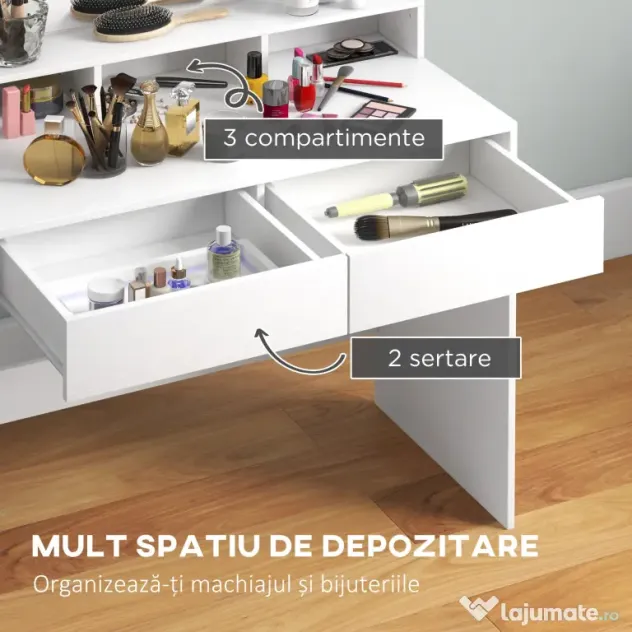 Oglindă LED, Toaletieră cu sertare | Aosom Romania