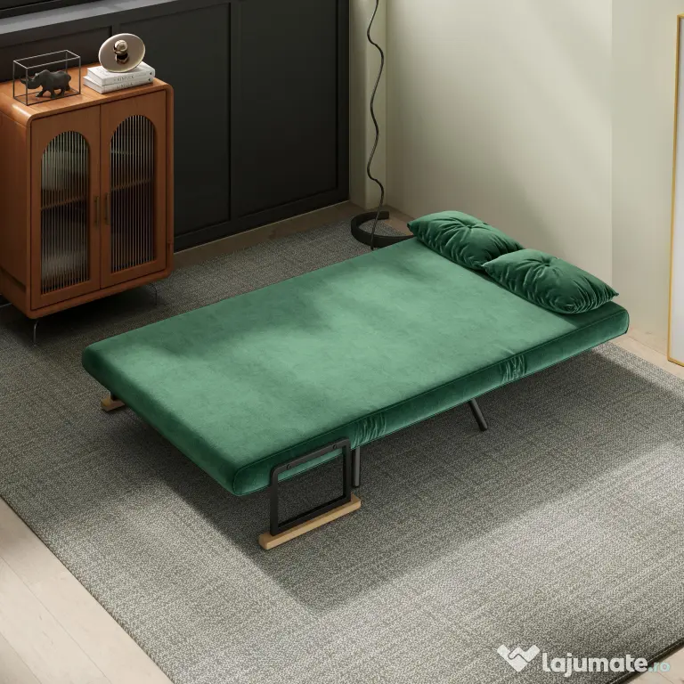 HOMCOM Canapea Pat de 2 Locuri cu Spătar Reglabil pe 5 Nivele, Canapea Pat Pliabilă cu 2 Perne, 102x73x81 cm, Verde | Aosom Romania