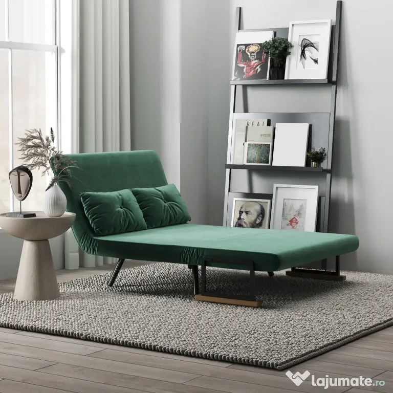 HOMCOM Canapea Pat de 2 Locuri cu Spătar Reglabil pe 5 Nivele, Canapea Pat Pliabilă cu 2 Perne, 102x73x81 cm, Verde | Aosom Romania