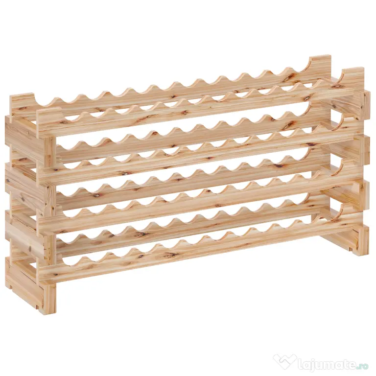 HOMCOM Raft pentru Sticle de Vin, Etajeră pentru Sticle cu 4 Rafturi pentru 48 Sticle, 114x28x56,5 cm, Lemn Natural | Aosom Romania