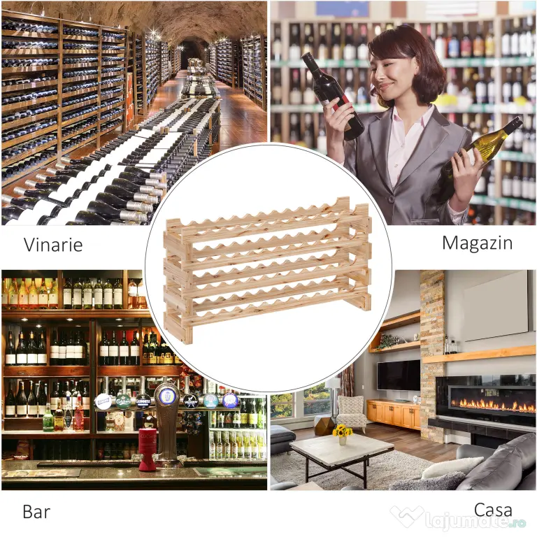 HOMCOM Raft pentru Sticle de Vin, Etajeră pentru Sticle cu 4 Rafturi pentru 48 Sticle, 114x28x56,5 cm, Lemn Natural | Aosom Romania