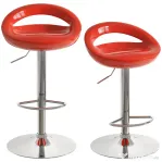 HOMCOM Set 2 Scaune de Bar Rotative cu Suport pentru Picioare, Înălțime Reglabilă, Bază din Oțel, Șezut din ABS, Roșu