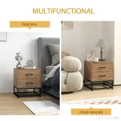 HOMCOM Set de 2 Noptiere cu 2 Sertare din Lemn și Oțel, 40x39.5x48 cm, Lemn Natural | Aosom Romania 