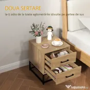 HOMCOM Set de 2 Noptiere cu 2 Sertare din Lemn și Oțel, 40x39.5x48 cm, Lemn Natural | Aosom Romania 