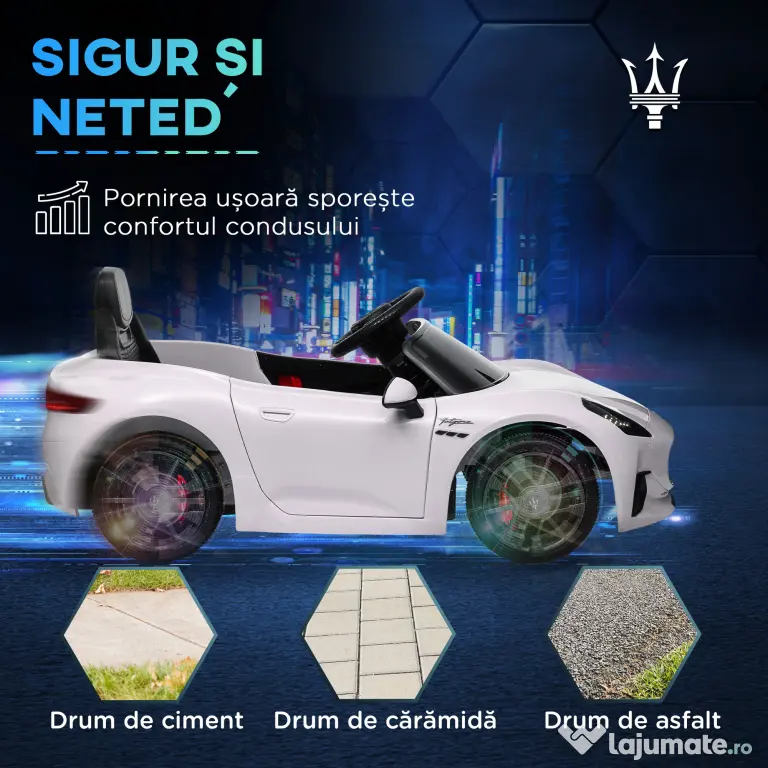 AIYAPLAY Mașinuță Electrică pentru Copii 3-5 Ani cu 2 Motoare, Telecomandă și Muzică, 98x59x43 cm, Alb | Aosom Romania
