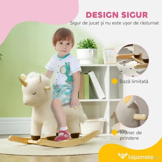 AIYAPLAY Cal Balansoar pentru Copii 2-4 Ani în Formă de Unicorn cu Sunete și Înveliș Moale, 63x33x56 cm, Alb | Aosom Romania