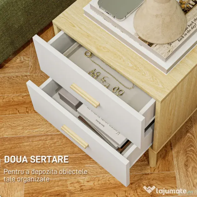 Comodă HOMCOM 2S stejar 40x50 | Aosom Romania