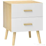 HOMCOM Noptieră Modernă din Lemn cu 2 Sertare 40x40x50 cm Stejar