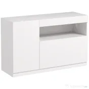 HOMCOM Bufet de Bucătărie cu Uși Amortizate, 2 Dulapuri, Raft Deschis, și 2 orificii pentru cabluri, 120x40x75 cm, Alb | Aosom Romania